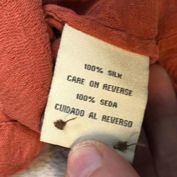 Solitude Mens Shirt Medium Short Sleeve 100% Silk Button Up Textured Casual Rust - Picture 5 of 11